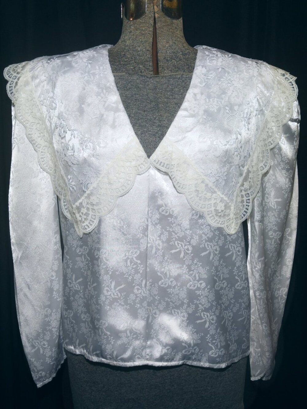 VTG 80s Gunne Sax Jessica McClintock White Blouse Lace Collar Victorian Look MED